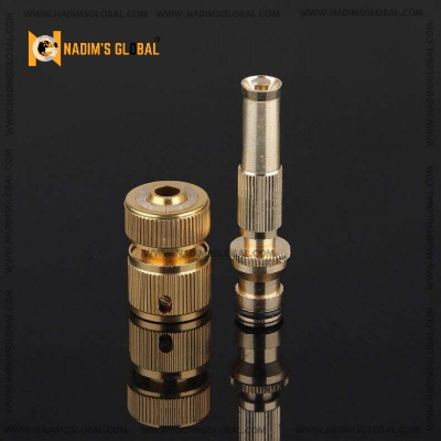 Picture of Spray Nozzle Brass Coating Water Gun High Pressure Direct Spray Quick Connect Adjustable Watering Gun Home Garden (Gold)