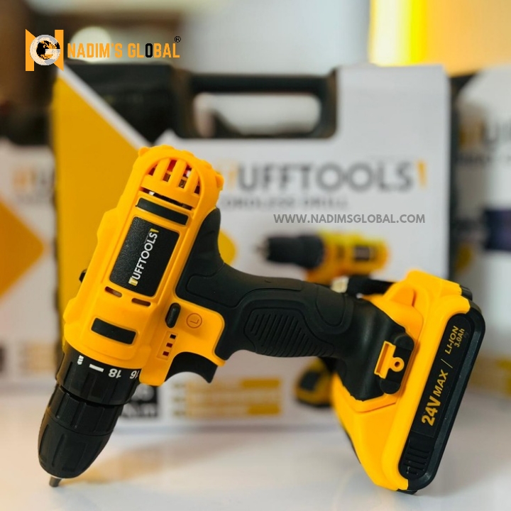 Picture of TUFFTOOLS KFK 24V Cordless Impact Drill Machine 10mm Brushed Motor with 2pcs Li-ion Rechargeable Batteries – Portable Electric Hand Drill & Screwdriver Kit-Screwgun (Yellow)