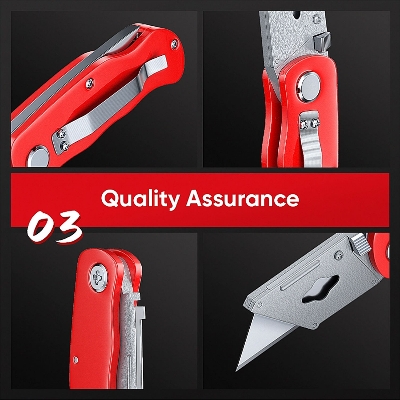 Picture of 3-Blade Foldable Utility Cutter Knife Retractable Pocket Industrial Tool with Folding Blade Plastic+Steel Multi Colors (Multicolor)