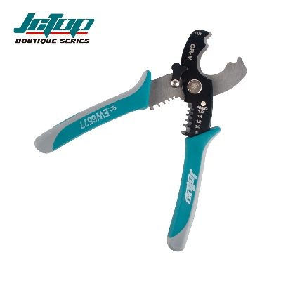 Picture of JCTOP AWG 8-16mm Electrician's Universal Cable Stripping Pliers Soft Grip Plastic Wire Cutting Crimping Multi-Function-EW6577 (Light blue)