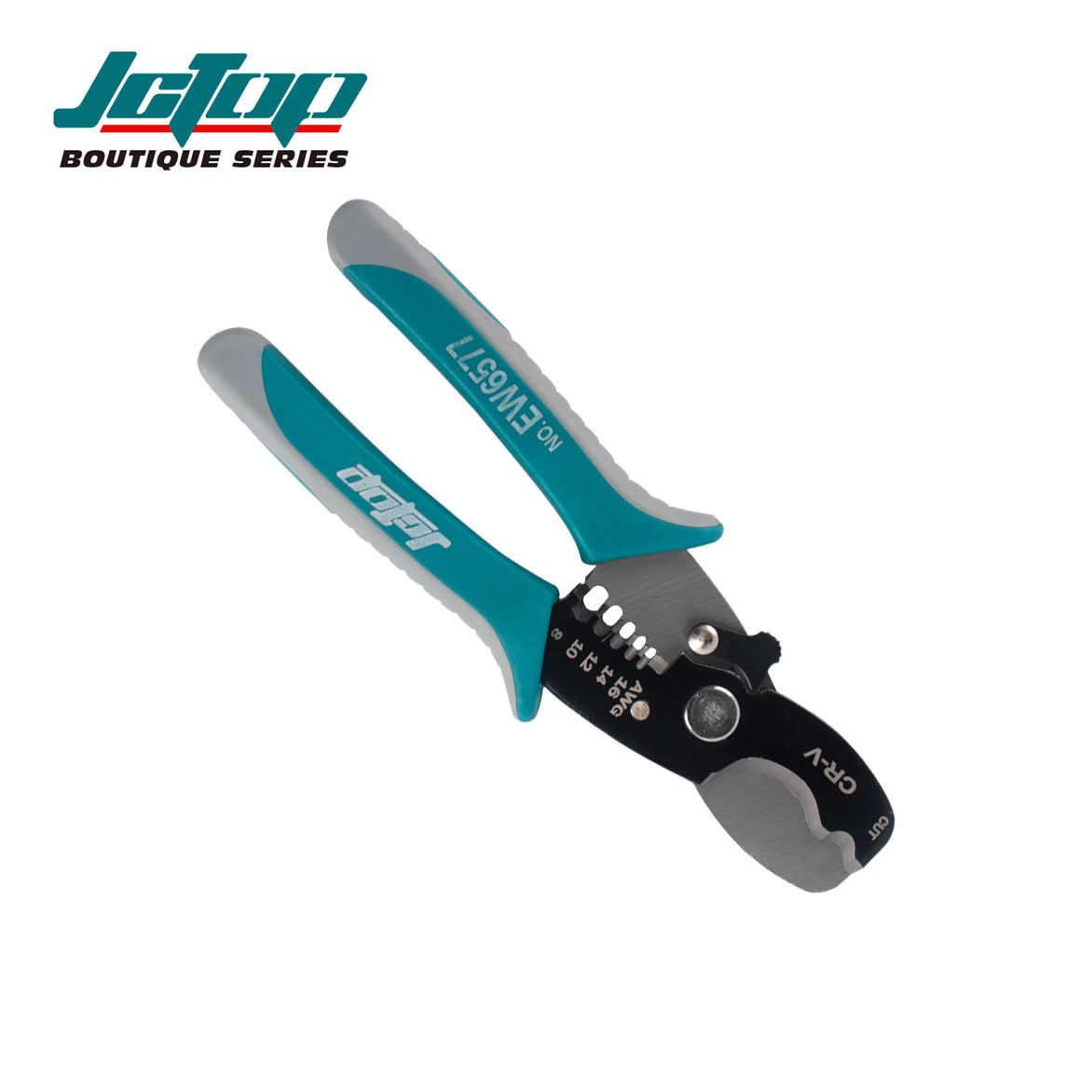 Picture of JCTOP AWG 8-16mm Electrician's Universal Cable Stripping Pliers Soft Grip Plastic Wire Cutting Crimping Multi-Function-EW6577 (Light blue)