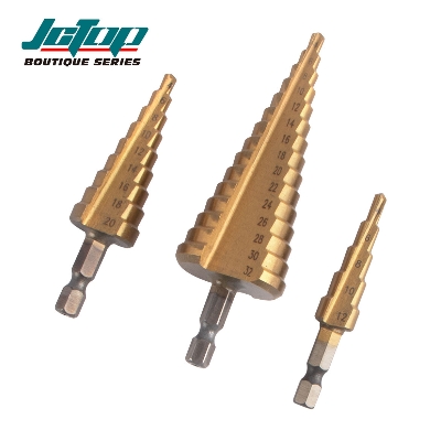 Picture of JCTOP 3-Piece Set of Hexagonal Shank Straight Flute Metric Titanium-Coated Step Drill Bits-EE1739 (Gold)