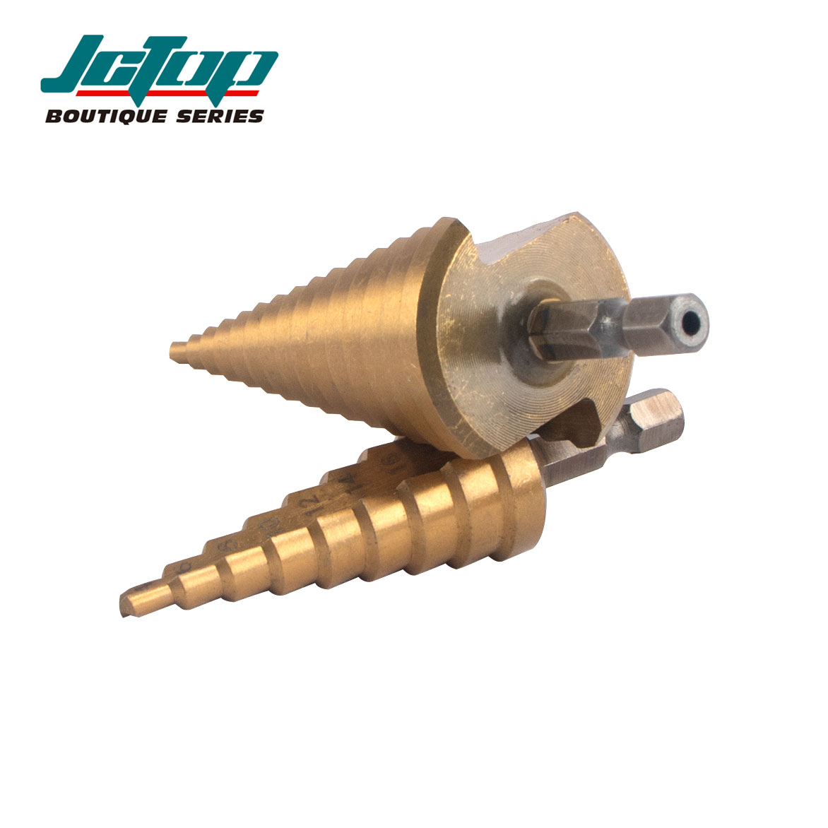 Picture of JCTOP 3-Piece Set of Hexagonal Shank Straight Flute Metric Titanium-Coated Step Drill Bits-EE1739 (Gold)