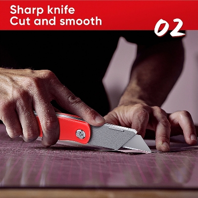 Picture of Wokwell Folding Utility Knife with 5 Blades (18mm) Steel ABS Handle Custom Logo-Multi Colors for Cardboard/Plastic Box Cutting (Red)