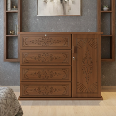 Picture of JIAOUN Deco Paint Lacquer Polish Wardrobe, 4 Drawer with 1 Door Cabinet Storage Wardrobe, Closet with Clothes Hanging Rail Bedroom Furniture 48/54