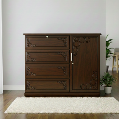 Picture of FUTASSI Deco Paint Lacquer Polish Wardrobe, 4 Drawer with 1 Door Cabinet Storage Wardrobe, Closet with Clothes Hanging Rail Bedroom Furniture 48/54