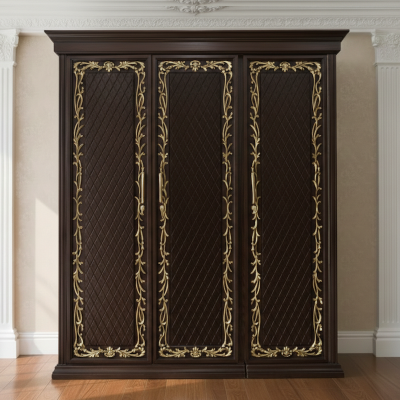 Picture of ALINA Deco Gold Paint Lacquer Polish 3 Door Almirah, Rich Home Wardrobe for Bedroom, Multiple Shelves to Organise your Clothes, Hanging Rod, Lockable Door & Drawer Almirah 72/48