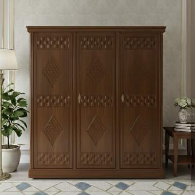 Picture of Newberry Deco Paint Lacquer Polish 3 Door Almirah, Rich Home Wardrobe for Bedroom, Multiple Shelves to Organise your Clothes, Hanging Rod, Lockable Door & Drawer Almirah 72/48