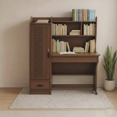 Picture of Reading Table, Lacquer Polish Deco Paint Rambo Design Rich Study Table, Writing Desk with 3 shelve 1 Door Cabinet & security lock Drawers, Modern Home Office Work Station Desk StudyTable 48/45