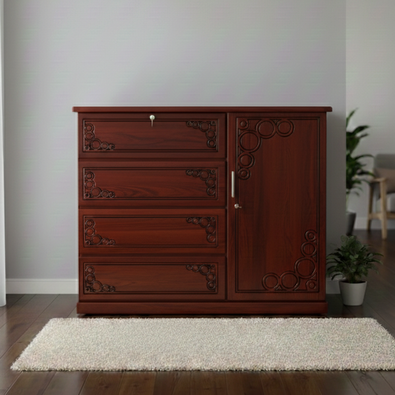 Picture of FUTASSI Deco Paint Lacquer Polish Wardrobe, 4 Drawer with 1 Door Cabinet Storage Wardrobe, Closet with Clothes Hanging Rail Bedroom Furniture 48/54