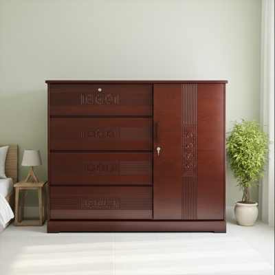 Picture of PANAMA Deco Paint Lacquer Polish Wardrobe, 4 Drawer with 1 Door Cabinet Storage Wardrobe, Closet with Clothes Hanging Rail Bedroom Furniture 48/54