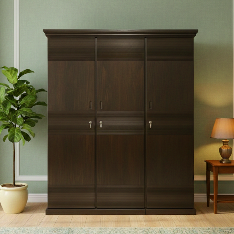 Picture of Kusum Deco Paint Lacquer Polish 3 Door Almirah, Rich Home Wardrobe for Bedroom, Multiple Shelves to Organise your Clothes, Hanging Rod, Lockable Door & Drawer Almirah 72/48