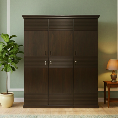 Picture of Kusum Deco Paint Lacquer Polish 3 Door Almirah, Rich Home Wardrobe for Bedroom, Multiple Shelves to Organise your Clothes, Hanging Rod, Lockable Door & Drawer Almirah 72/48