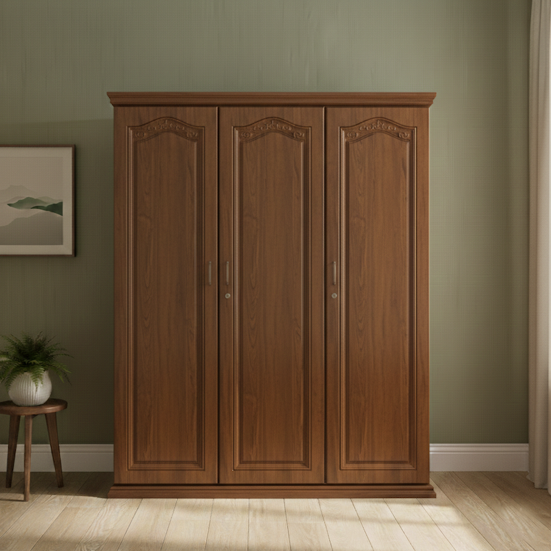 Picture of Mannat Deco Paint Lacquer Polish 3 Door Almirah, Rich Home Wardrobe for Bedroom, Multiple Shelves to Organise your Clothes, Hanging Rod, Lockable Door & Drawer Almirah 72/48