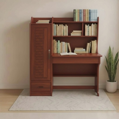 Picture of Reading Table, Lacquer Polish Deco Paint Rambo Design Rich Study Table, Writing Desk with 3 shelve 1 Door Cabinet & security lock Drawers, Modern Home Office Work Station Desk StudyTable 48/45