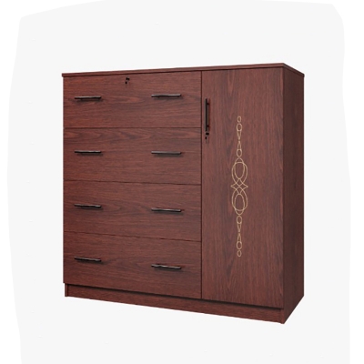 Picture of Furnisha Fiona CNC Design Cupboard Wardrobe, Chest of 4 Drawers with 1 Clothes Hanging Space Storage Wardrobe, Storage Organizer Unit for Bedroom, Hallway, Entryway, Easy Pull Drawers, 48/48'