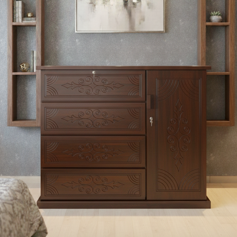 Picture of JIAOUN Deco Paint Lacquer Polish Wardrobe, 4 Drawer with 1 Door Cabinet Storage Wardrobe, Closet with Clothes Hanging Rail Bedroom Furniture 48/54