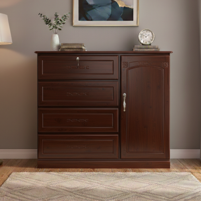 Picture of MOUMON Deco Paint Lacquer Polish Wardrobe, 4 Drawer with 1 Door Cabinet Storage Wardrobe, Closet with Clothes Hanging Rail Bedroom Furniture 48/54