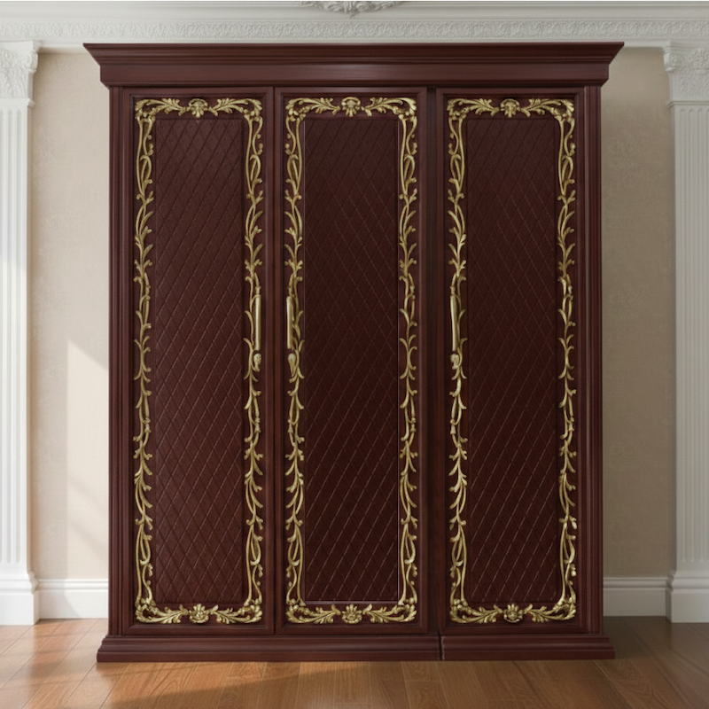 Picture of ALINA Deco Gold Paint Lacquer Polish 3 Door Almirah, Rich Home Wardrobe for Bedroom, Multiple Shelves to Organise your Clothes, Hanging Rod, Lockable Door & Drawer Almirah 72/48