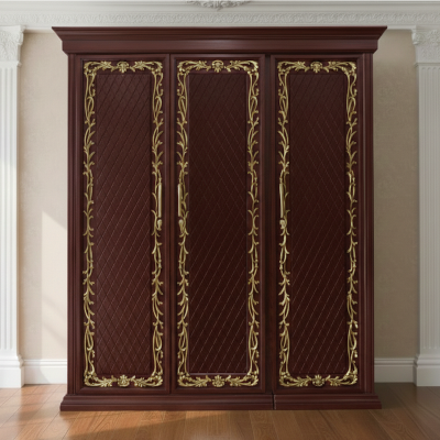 Picture of ALINA Deco Gold Paint Lacquer Polish 3 Door Almirah, Rich Home Wardrobe for Bedroom, Multiple Shelves to Organise your Clothes, Hanging Rod, Lockable Door & Drawer Almirah 72/48