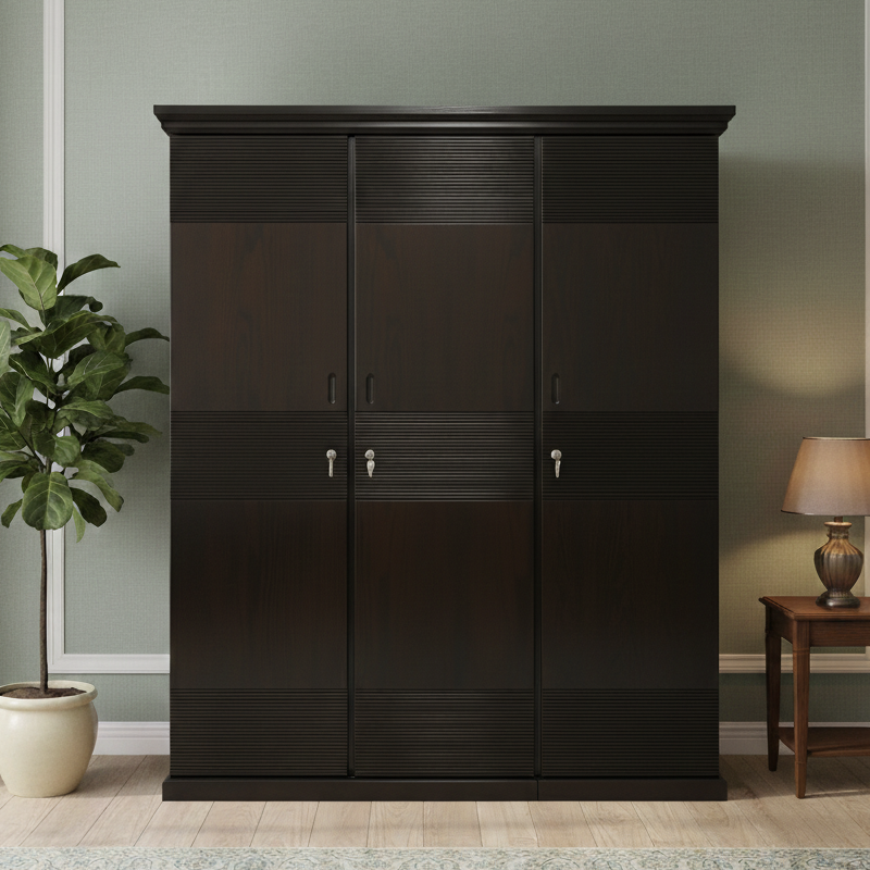 Picture of Kusum Deco Paint Lacquer Polish 3 Door Almirah, Rich Home Wardrobe for Bedroom, Multiple Shelves to Organise your Clothes, Hanging Rod, Lockable Door & Drawer Almirah 72/48