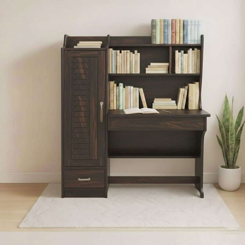 Picture of Reading Table, Lacquer Polish Deco Paint Rambo Design Rich Study Table, Writing Desk with 3 shelve 1 Door Cabinet & security lock Drawers, Modern Home Office Work Station Desk StudyTable 48/45