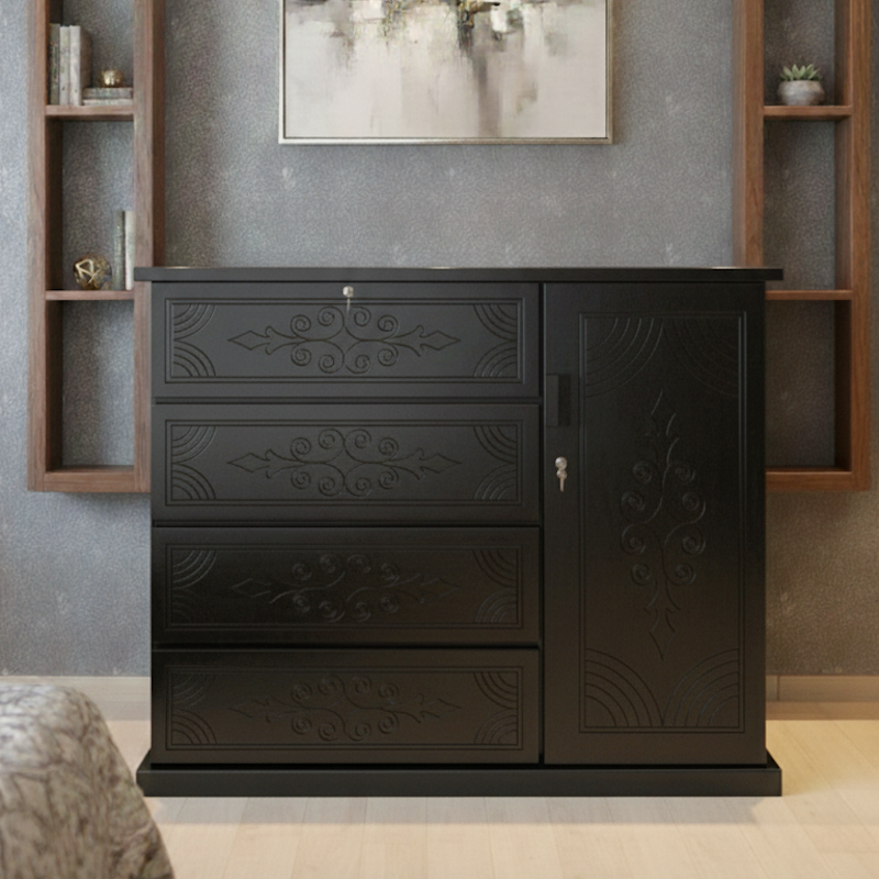 Picture of JIAOUN Deco Paint Lacquer Polish Wardrobe, 4 Drawer with 1 Door Cabinet Storage Wardrobe, Closet with Clothes Hanging Rail Bedroom Furniture 48/54