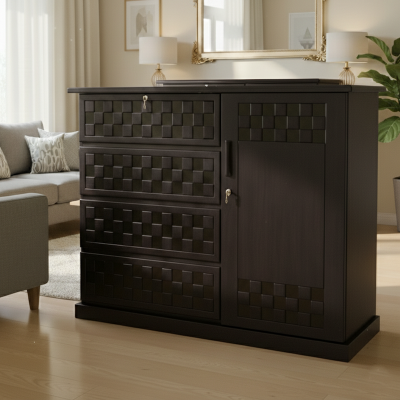 Picture of BYNSOE Deco Paint Lacquer Polish 3D Wardrobe, 4 Drawer with 1 Door Cabinet Storage Wardrobe, Closet with Clothes Hanging Rail Bedroom Furniture 48/54