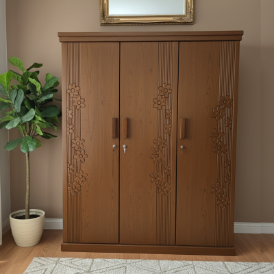 Picture of Flora Deco Paint Lacquer Polish 3 Door Almirah, Rich Home Wardrobe for Bedroom, Multiple Shelves to Organise your Clothes, Coat & Shari Hanging Rod, Lockable Door & Drawer Almirah 72/48