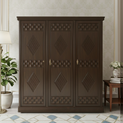 Picture of Newberry Deco Paint Lacquer Polish 3 Door Almirah, Rich Home Wardrobe for Bedroom, Multiple Shelves to Organise your Clothes, Hanging Rod, Lockable Door & Drawer Almirah 72/48