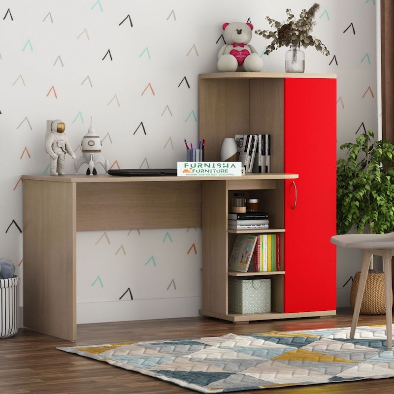 Picture of Mallium Engineered Wood Study & Computer Table, Home Office Work Desk with Locker Cabinet 3 Shelf Storage for Book & File Reading Table 50/42''