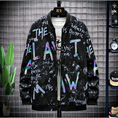 Picture of Men's jacket windbreaker Korean version top clothes tooling jacket men - Black
