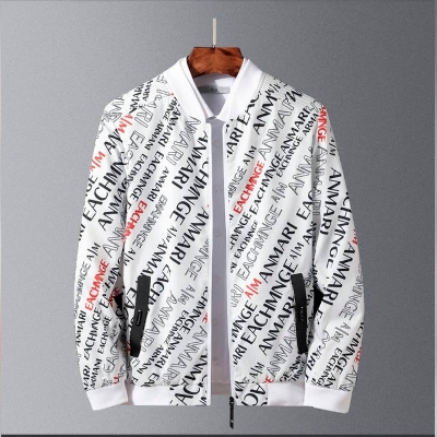 Picture of Men's jacket new 2020 youth popular floral printed cotton regular long-sleeved fitted stand-up collar casual - White