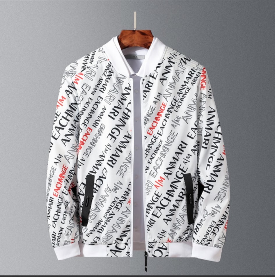 Picture of Men's jacket new 2020 youth popular floral printed cotton regular long-sleeved fitted stand-up collar casual - White