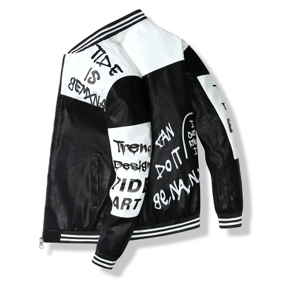 Picture of Leather men's 2020 new fashion trendy brand Korean Slim men's jacket youth motorcycle pu leather jacket - Black