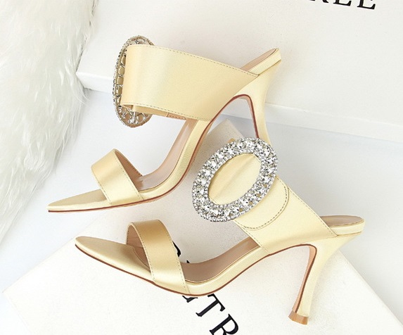 Picture of Fashion high heeled big silk belt female sandals - Gold