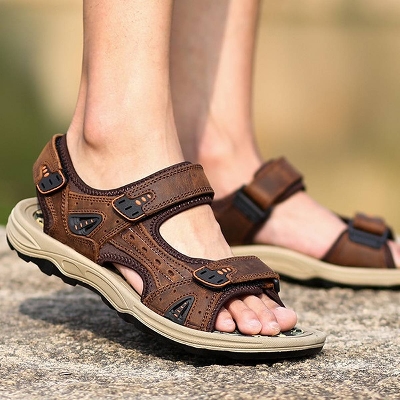 Picture of New men's leather large size sandals men's shoes breathable outdoor sandals Coffee - Coffee