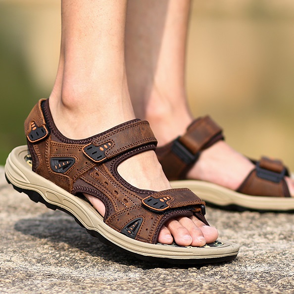 Picture of New men's leather large size sandals men's shoes breathable outdoor sandals Coffee - Coffee