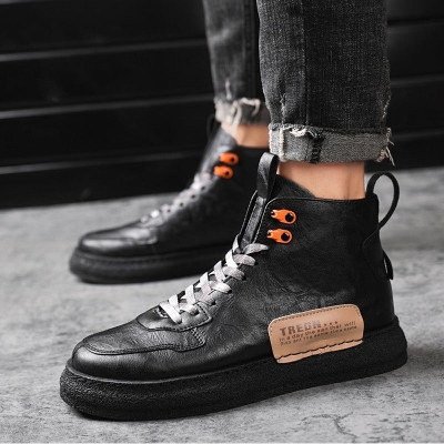 Picture of European Station High-Top Shoes Men Trend Casual Shoes Men Shoes British Style - Shoes - Black