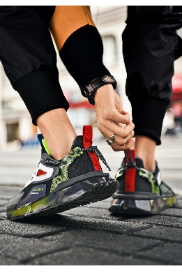 Picture of Men's shoes low-top thick sneakers for men fashion all-match breathable mesh sneaker soft-soled comfortable color matching casual shoes for men - Black