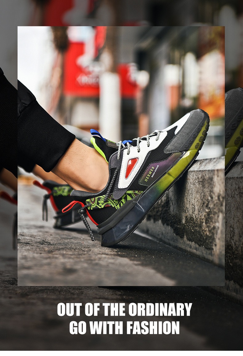 Picture of Men's shoes low-top thick sneakers for men fashion all-match breathable mesh sneaker soft-soled comfortable color matching casual shoes for men - Black