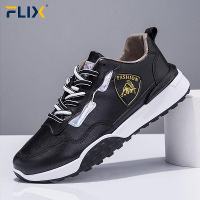 Picture of Men shoes trendy Korean version men's leather casual sneakers waterproof non-slip sports shoes - Black