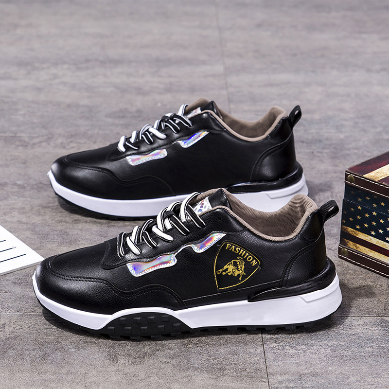 Picture of Men shoes trendy Korean version men's leather casual sneakers waterproof non-slip sports shoes - Black