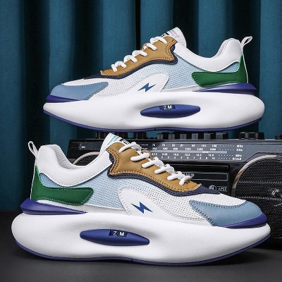 Picture of Men's low-top thick-shoes fashion all-match breathable mesh shoes soft-soled comfortable color matching casual shoes - Blue