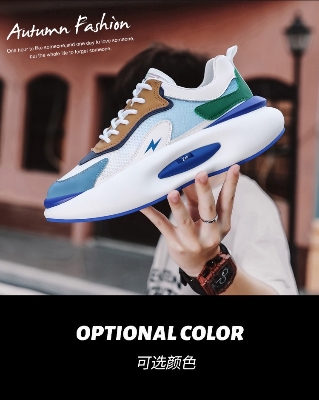 Picture of Men's low-top thick-shoes fashion all-match breathable mesh shoes soft-soled comfortable color matching casual shoes - Blue