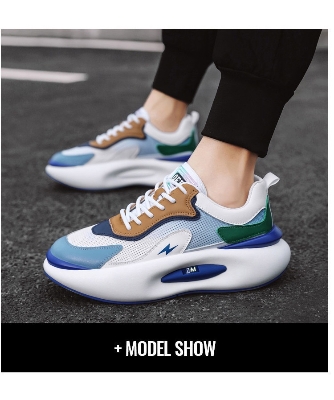 Picture of Men's low-top thick-shoes fashion all-match breathable mesh shoes soft-soled comfortable color matching casual shoes - Blue