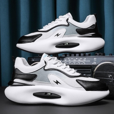 Picture of Men's low-top thick-shoes fashion all-match breathable mesh shoes soft-soled comfortable color matching casual shoes - Black