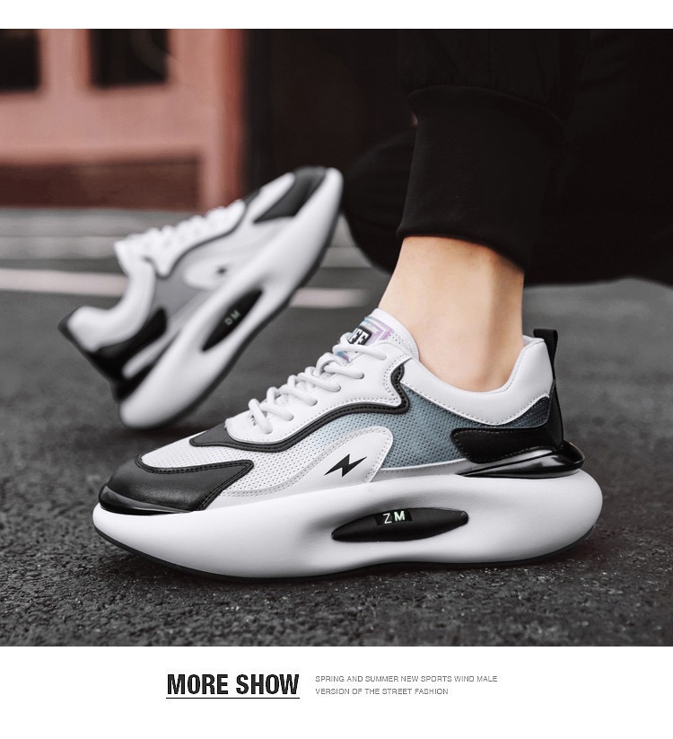 Picture of Men's low-top thick-shoes fashion all-match breathable mesh shoes soft-soled comfortable color matching casual shoes - Black