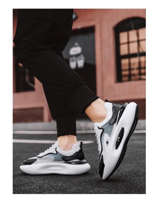 Picture of Men's low-top thick-shoes fashion all-match breathable mesh shoes soft-soled comfortable color matching casual shoes - Black