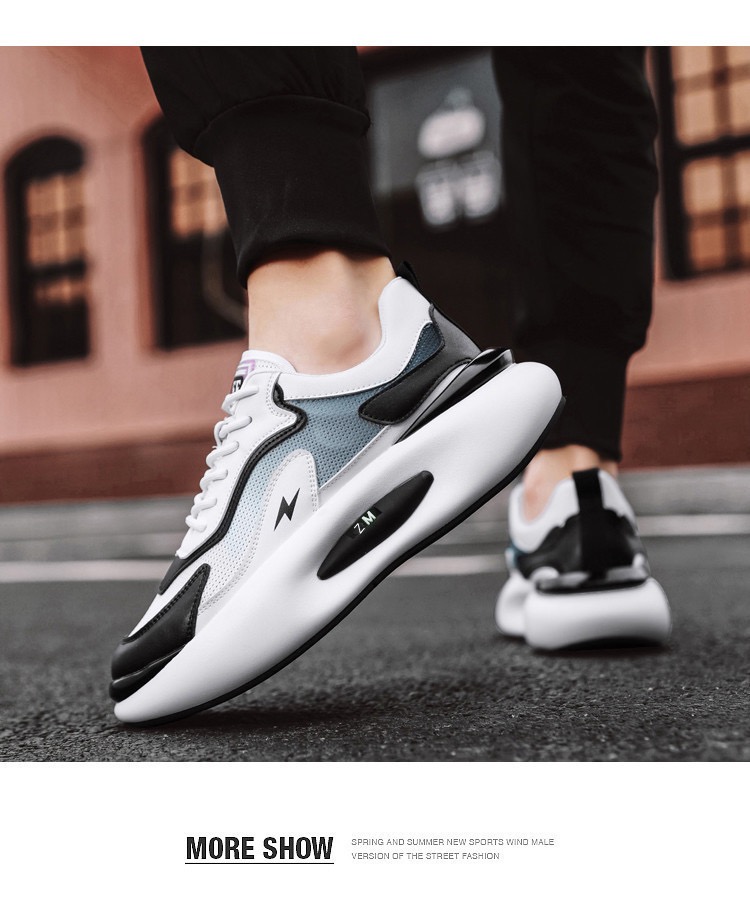 Picture of Men's low-top thick-shoes fashion all-match breathable mesh shoes soft-soled comfortable color matching casual shoes - Black